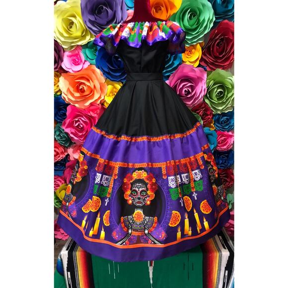 Mexican set Mexico todo corazon single circle skirt day of the dead - Picture 6 of 7